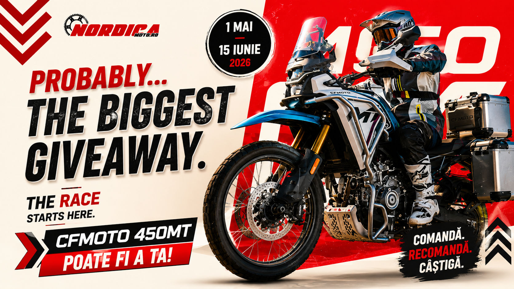 Race to the 450MT – giveaway-ul NordicaMoto care poate aduce un CFMOTO 450MT în garajul tău