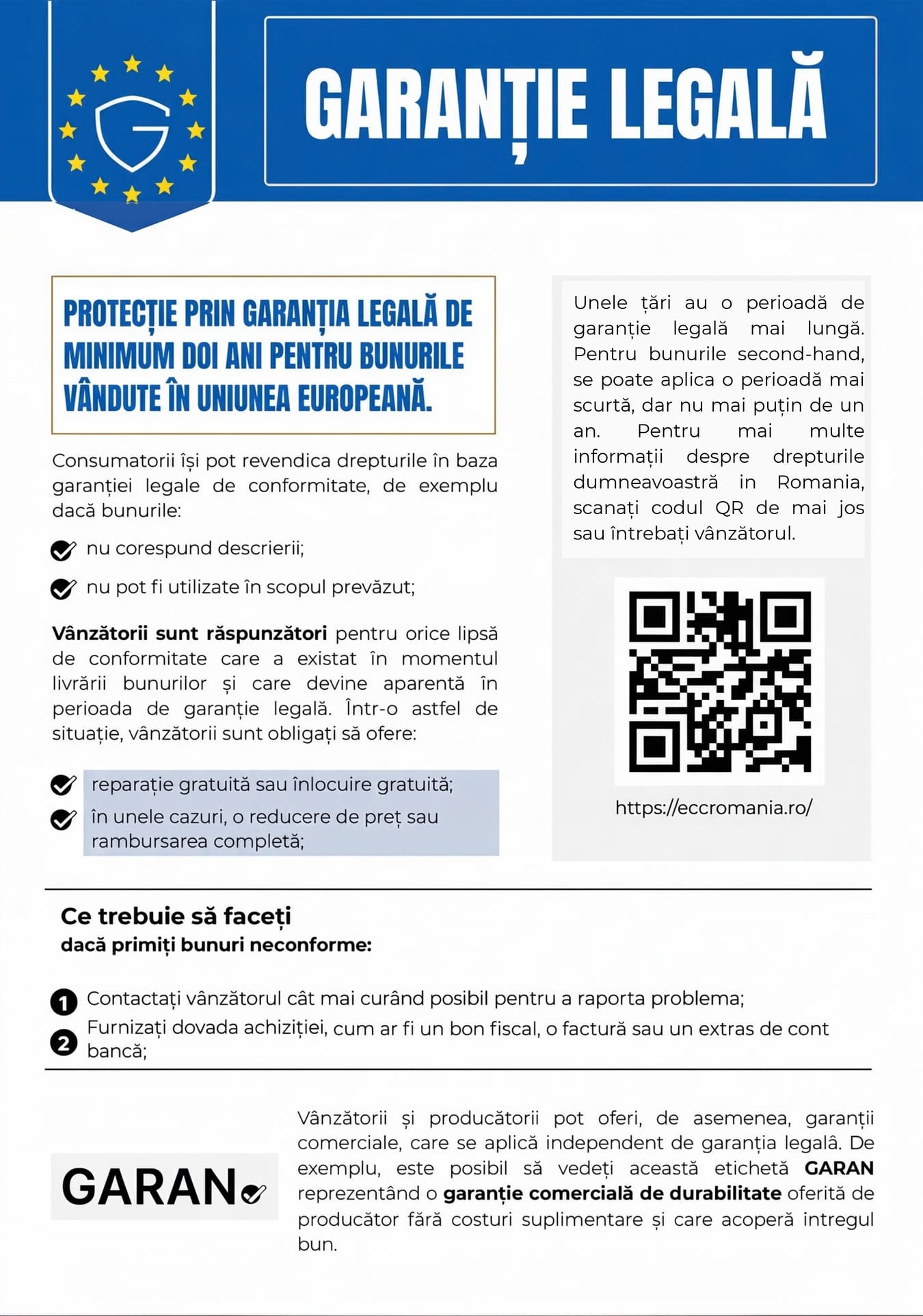 Notificare standardizată privind garanția legală armonizată la nivelul UE