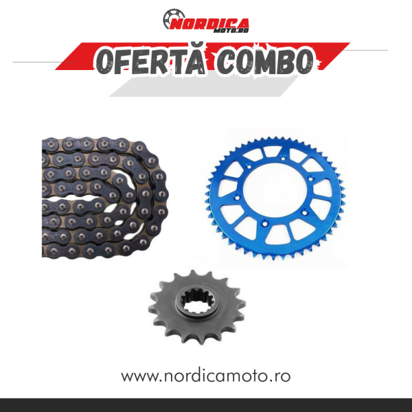 Kit Lant KTM/Husqvarna CZ 520 ORM O-Ring 116 zale + Pinion fata Enduro Expert +  Pinion spate  Enduro Expert RACING BLUE Aluminiu