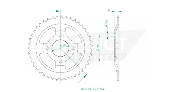 Pinion standard spate 520 negru, 2, nordicamoto.ro