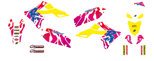 Graphic Kit Retro With Seat Cover Yellow, White, Blue, Pink, 1, nordicamoto.ro
