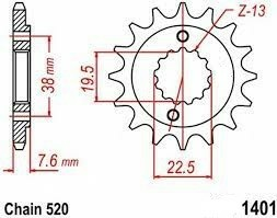 Pinion fata Suzuki LTZ 400 '03-'17/ LTR 450 '06-'12/ Kawasaki KFX 400 '03-'06 (14 dinti) JTF140114.SC Enduro Expert 140114EE-0