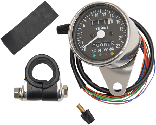 2.4(r) Mini Mechanical Speedometer With Led Indicators Black, 1, nordicamoto.ro