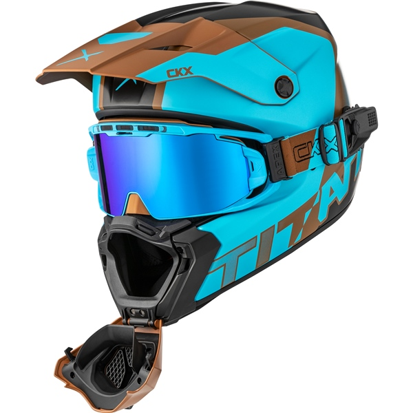 Cască CKX Titan AMS Nunavut Albastru/Pecan Mat + ochelari de protecție, M, 2, nordicamoto.ro