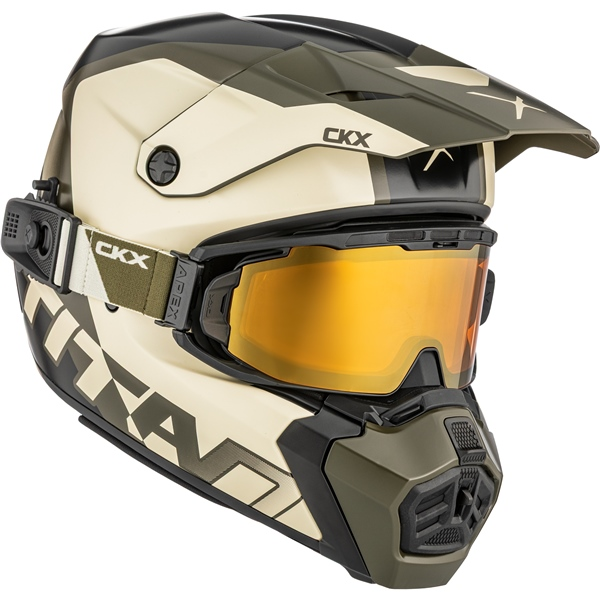 Cască CKX Titan AMS Nunavut bej/verde mat + ochelari de protecție, M, 22, nordicamoto.ro