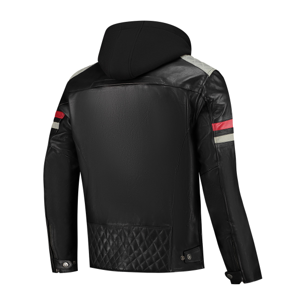 Geaca Piele Rusty Stitches Jari Hooded V2 Black/Light Grey/Red-0