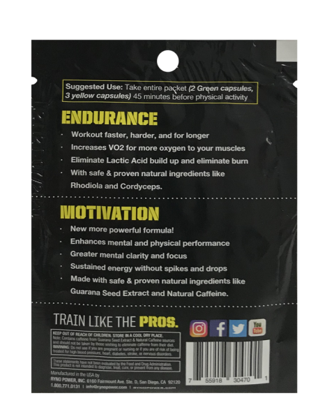 Pachet suplimente alimentare Ryno Power PRE-RACE MOTIVATION și ENDURANCE, 5 capsule, o porție, 4, nordicamoto.ro