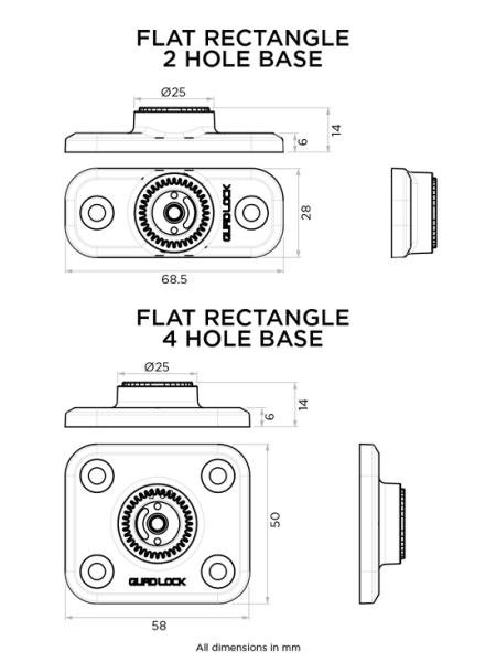 Bază Quad Lock 360 – Rectangulară cu 2 sau 4 Găuri-0