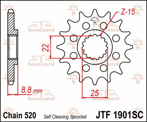 JT SPROCKETS Mx – Pinion față autocurățător, ușor, culoare naturală, 2, nordicamoto.ro