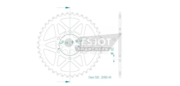 Pinion standard spate 520 negru, 2, nordicamoto.ro