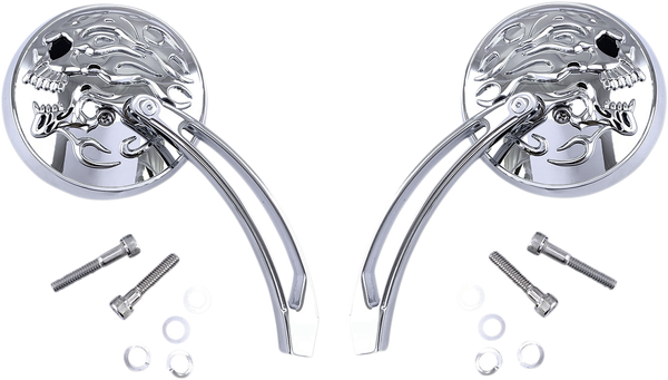 Flaming Skull Round Mirror Silver, 3, nordicamoto.ro
