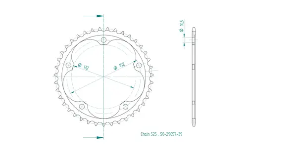 Pinion standard spate 525 negru, 2, nordicamoto.ro