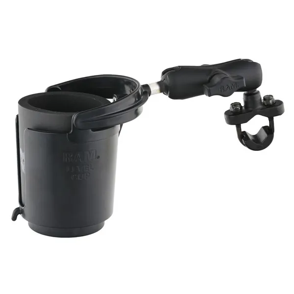 Ram Handlebar Rail Mount With U-bolt Base, Level Cup Drink Holder And Koozie Black -2