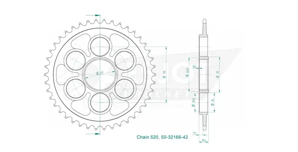 Standard Sprocket Rear 520 Zinc Plated, 2, nordicamoto.ro