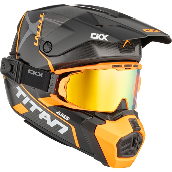 Cască CKX Titan AMS Conrod Orange Matt Carbon + ochelari de protecție, M, 14, nordicamoto.ro