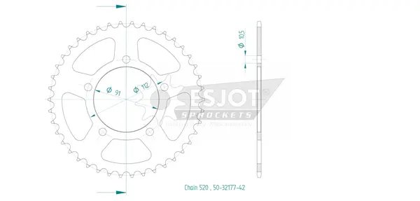 Pinion standard spate 520 negru, 2, nordicamoto.ro