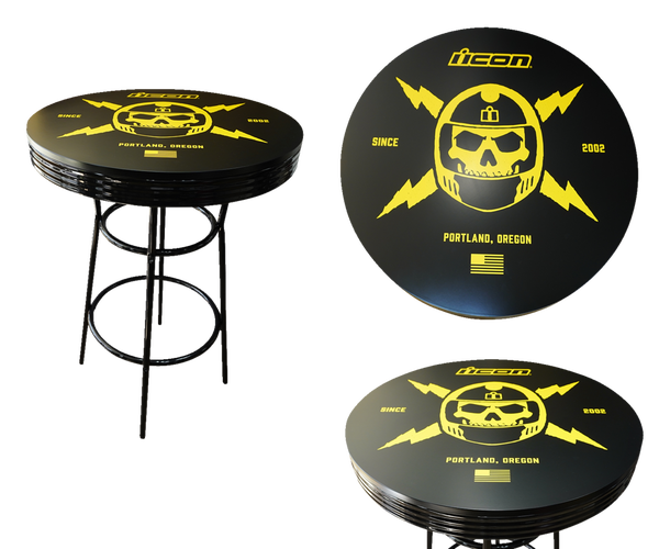 Round Pub Table Black, Yellow, Chrome Plated 