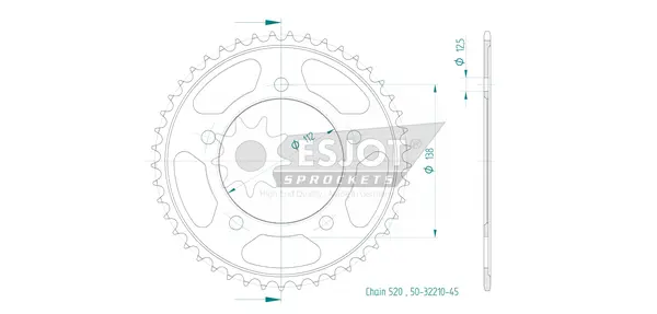Pinion standard spate 520 negru, 2, nordicamoto.ro