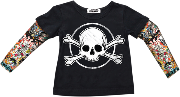 Boys Skull & Bones Tattoo Sleeve Shirt Black 2t Black 2T, 1, nordicamoto.ro
