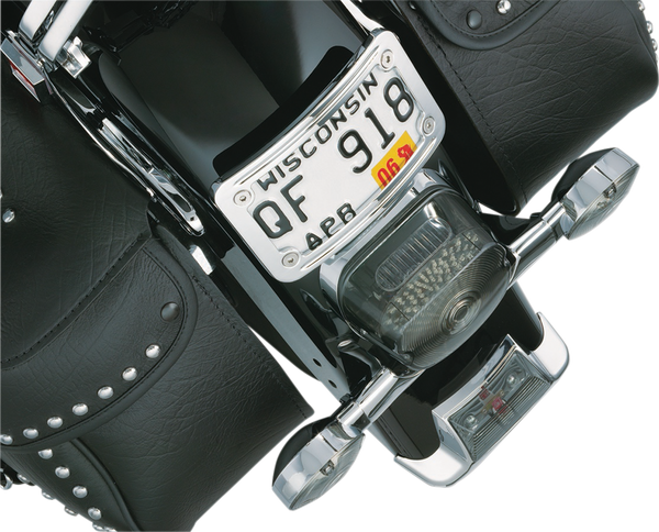 Curved Laydown License Plate Mount With Frame Chrome, 1, nordicamoto.ro
