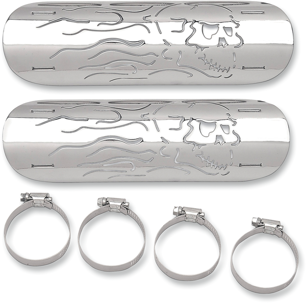 Flaming Skull Heat Shields Chrome, 1, nordicamoto.ro
