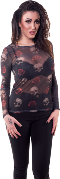 Women's Floating Skulls Sheer Shirt Black XL, 2, nordicamoto.ro