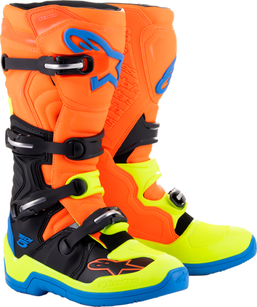 Cizme Alpinestars Tech 5 Fluorescent Orange/Fluorescent Yellow/Blue/Black-1