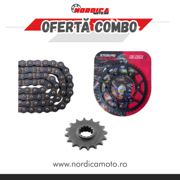 Pinion spate KTM/HUSABERG/HUSQVARNA Enduro Expert otel ultra light + Lant transmisie CZ 520 ORM O-Ring 116 zale + Pinion fata KTM/HUSABERG/HUSQVARNA/BETA Enduro Expert