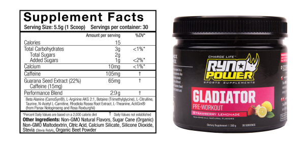 Supliment pre-antrenament pudră Ryno Power GLADIATOR Strawberry Lemonade, 150 g, 30 de porții, 3, nordicamoto.ro