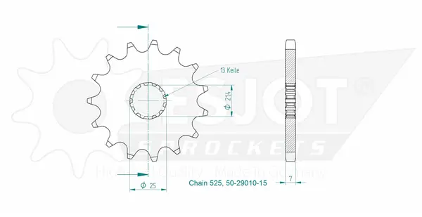 Pinion standard față 525, culoare naturală, 2, nordicamoto.ro