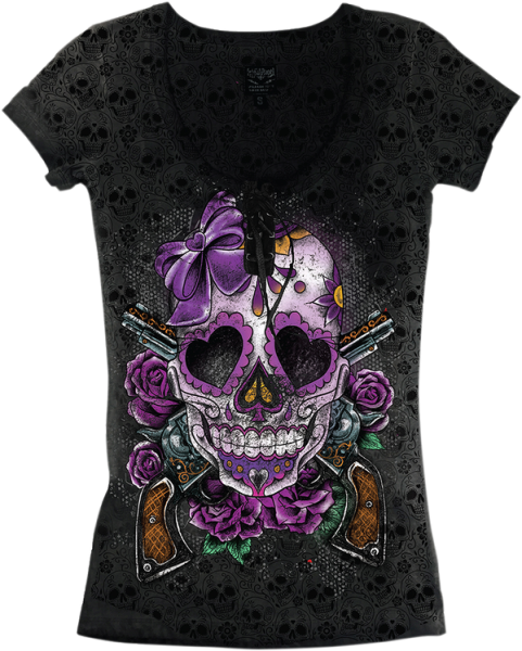 Women's Day Of The Dead Gun T-shirt Black L +, 2, nordicamoto.ro
