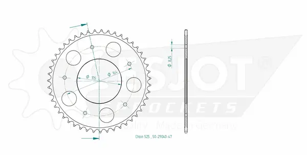 Pinion standard spate 525 negru, 2, nordicamoto.ro