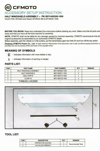 PARBRIZ FAȚĂ HALF UTV CFMOTO ZFORCE 950 / 1000, 7, nordicamoto.ro
