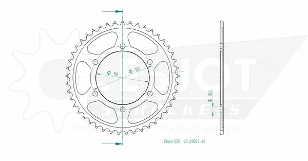 Pinion standard spate 525 negru, 2, nordicamoto.ro