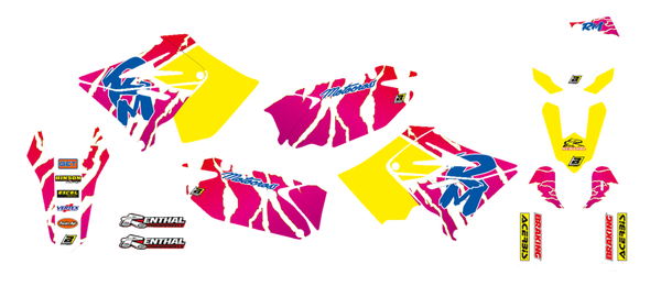 Graphic Kit Retro With Seat Cover Yellow, White, Blue, Pink, 1, nordicamoto.ro