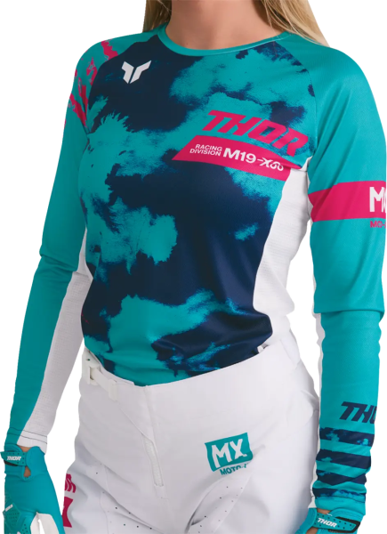 Womens Launchmode Bleach Jersey White, Blue -4