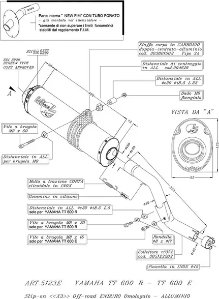Tobă de eșapament LeoVince LV-X Slip-On pentru Yamaha TT600R, 4, nordicamoto.ro