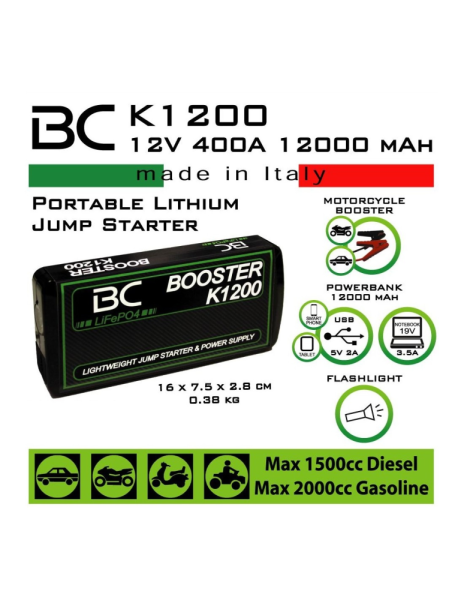 Jump Starter BC BOOSTER K1200 15V 400A 12000mAh 160x75x28mm-0
