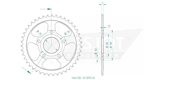 Pinion standard spate 520 negru, 2, nordicamoto.ro