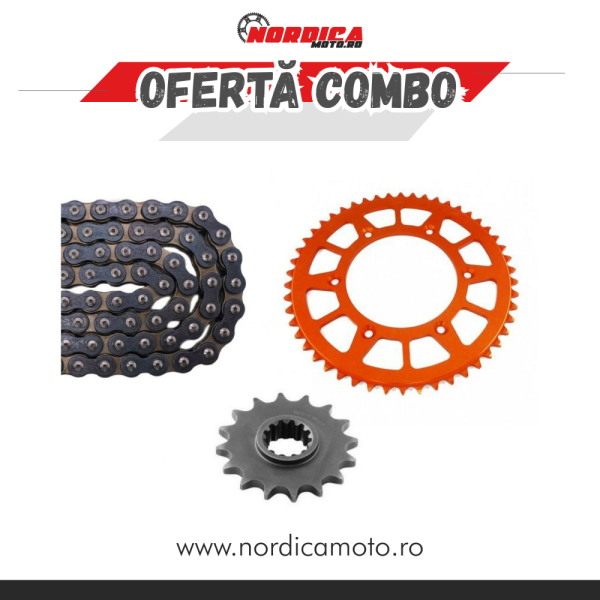 Kit Lant KTM/Husqvarna CZ 520 ORM O-Ring 116 zale + Pinion fata Enduro Expert +  Pinion spate  Enduro Expert RACING Orange Aluminiu