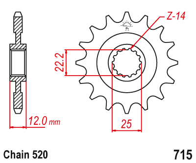 Pinion fata Gas Gas EC 200-450 '99-'19/ Rieju MR200-300 '21-'24 (12 dinti) JTF715.12 Enduro Expert 71512EE-0