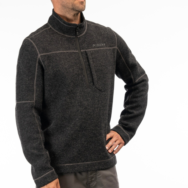 Pulover Snowmobil Klim Bighorn Canyon Wool Fleece 1/4 Zip Mid Layer Black Heather-12