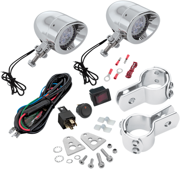 Highway Bar Mini Driving Lights Kit Chrome, 2, nordicamoto.ro