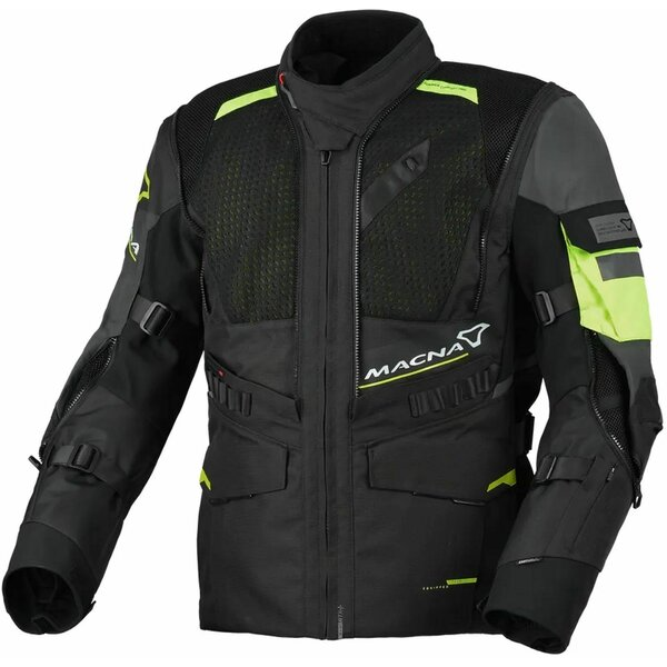 Geaca textil impermeabila touring/adventure MACNA FLEXODUS Night Eye™ S Negru Night Eye/Galben fluo, 9, nordicamoto.ro