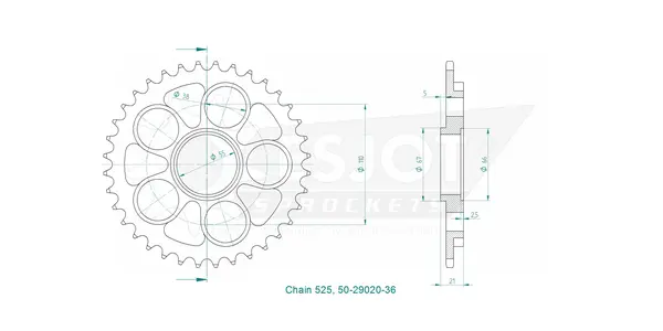 Standard Sprocket Rear 525 Zinc Plated, 2, nordicamoto.ro