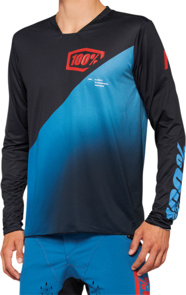 Tricou MTB 100% R-Core Black/Blue-681c3517aa517fac97f01673b91b45c3.webp