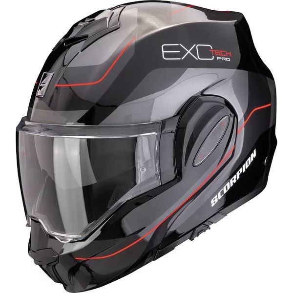 Casca modulara flip-back SCORPION EXO-TECH EVO PRO COMMUTA S Negru/Argintiu/Rosu, 1, nordicamoto.ro