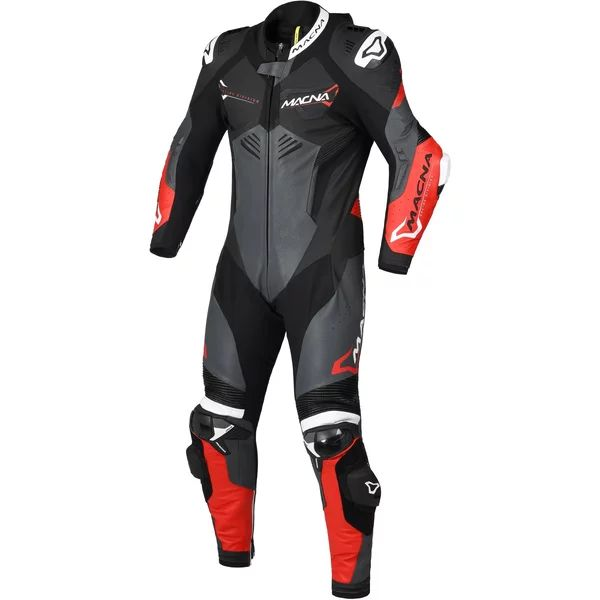Combinezon de piele 1 piesa MACNA CHROMIQ 46 Negru/Rosu, 3, nordicamoto.ro