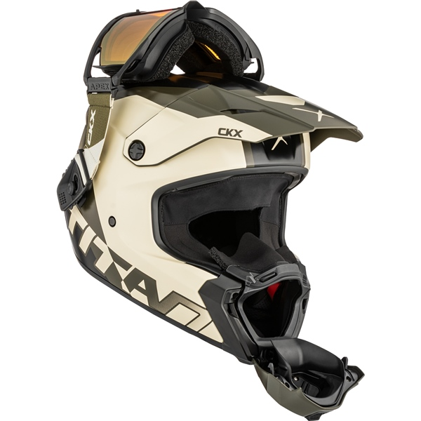 Cască CKX Titan AMS Nunavut bej/verde mat + ochelari de protecție, M, 10, nordicamoto.ro