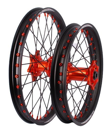 Set roti enduro KTM/Husqvarna 21"x1.60 ax 22mm / 18"x2.15 ax 20mm orange hub Enduro Expert SRE2118OREE-0